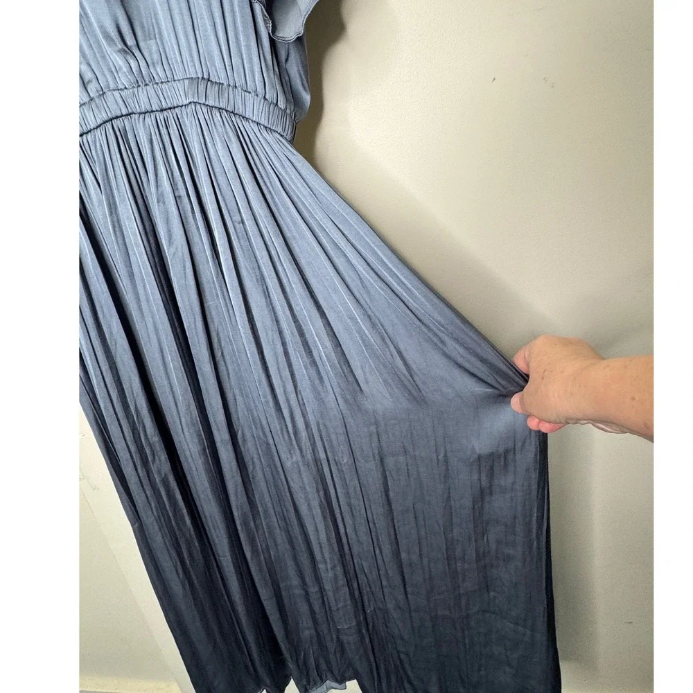 Joie‎ Satin Midi Dress Pleated Skirt Granite Blue Medium
